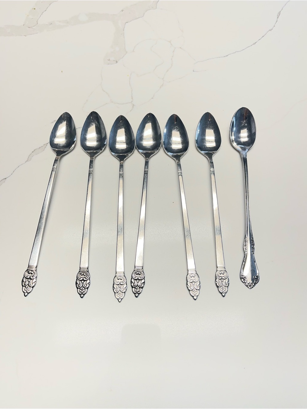 6 Oneida NORDIC CROWN Stainless Iced Tea Spoons +1‎ Extra Non Matching  Set